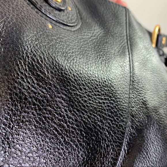 The Sak Pink‎ Label Black Leather Satchel Shoulder Bag Brass Rings Double Strap - Picture 12 of 16